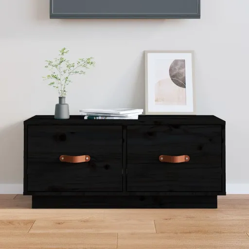 Móvel de TV 80x34x35 cm Madeira de Pinho Maciça Preto