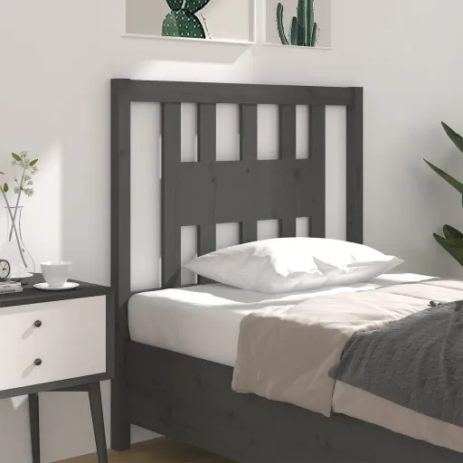 Cabeceira de Cama 96x4x100 cm Pinho Maciço Cinzento