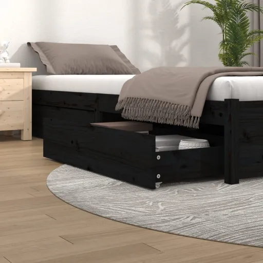 Gavetas de Cama   Madeira de Pinho Maciça Preto (4 pcs)