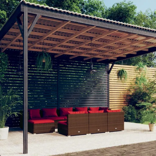 Conjunto Lounge Jardim c/ Almofadões Vime PE Castanho (10 pcs)