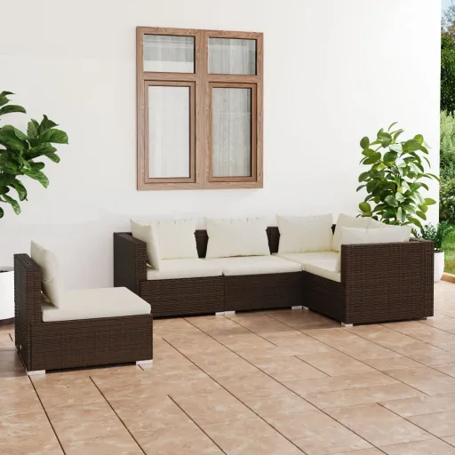 Conjunto Lounge Jardim c/ Almofadões Vime PE Castanho (5 pcs)