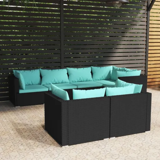 Conjunto Lounge de Jardim c/ Almofadões Vime PE Preto (7 pcs)