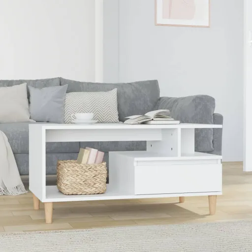 Mesa Centro 90x49x45 cm Derivados de Madeira Branco Brilhante