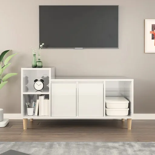 Móvel para TV 100x35x55 cm Derivados Madeira Branco Brilhante