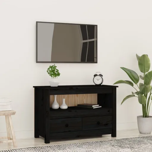 Móvel de TV 79x35x52 cm Madeira de Pinho Maciça Preto