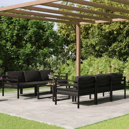 Conjunto Lounge Jardim com Almofadões Alumínio Antracite (7 pcs)
