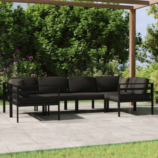 Conjunto Lounge Jardim com Almofadões Alumínio Antracite (6 pcs)