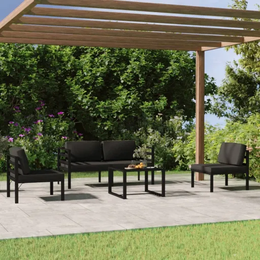 Conjunto Lounge Jardim com Almofadões Alumínio Antracite (5 pcs)