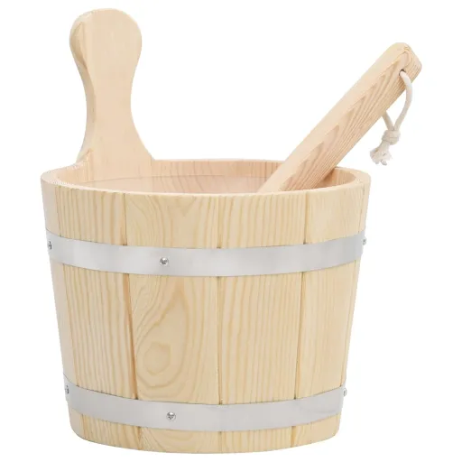 Conjunto de Balde e Concha de Sauna Madeira de Pinho Maciça