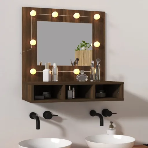Armário Espelhado com LED 60x31,5x62 cm Carvalho Castanho