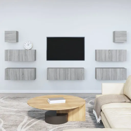 Conjunto Móveis TV Derivados de Madeira Cinzento Sonoma (7 pcs)