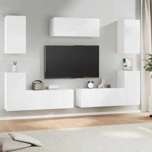 Conjunto Móveis de TV   Madeira Processada Branco (7 pcs)
