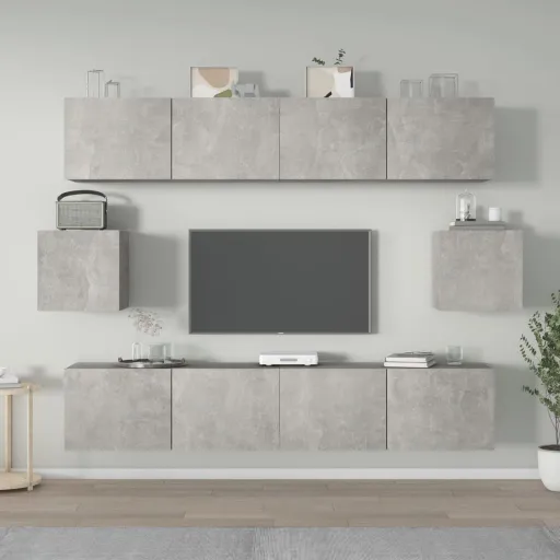 Conjunto Móveis de TV   Madeira Processada Cinzento Cimento (6 pcs)