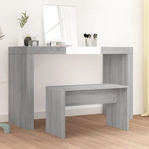 Banco de Toucador 70x35x45cm Derivados Madeira Cinzento Sonoma