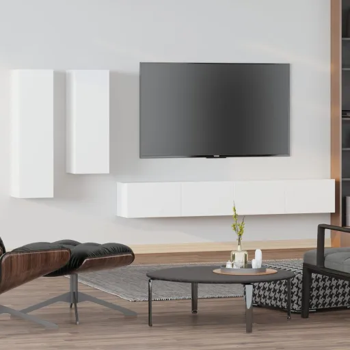 Conjunto Móveis de TV   Madeira Processada Branco (4 pcs)