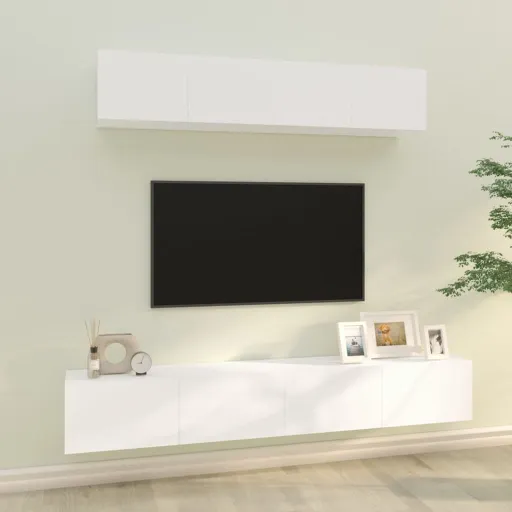 Conjunto Móveis de TV   Madeira Processada Branco (4 pcs)