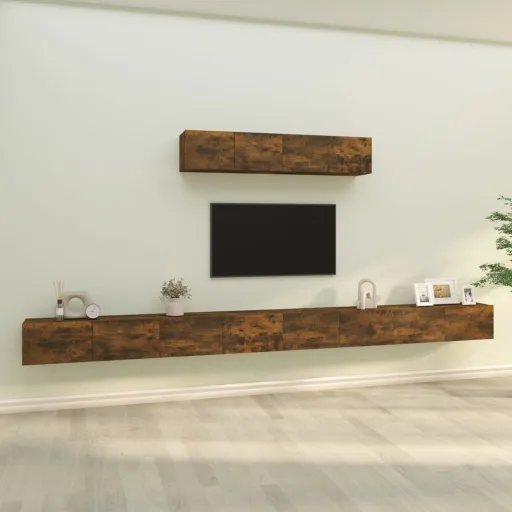 Conjunto Móveis de TV   Madeira Processada Carvalho Fumado (6 pcs)