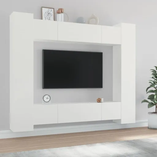 Conjunto Móveis de TV   Madeira Processada Branco (8 pcs)