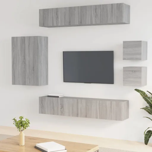Conjunto Móveis de TV   Madeira Processada Sonoma Cinza (8 pcs)