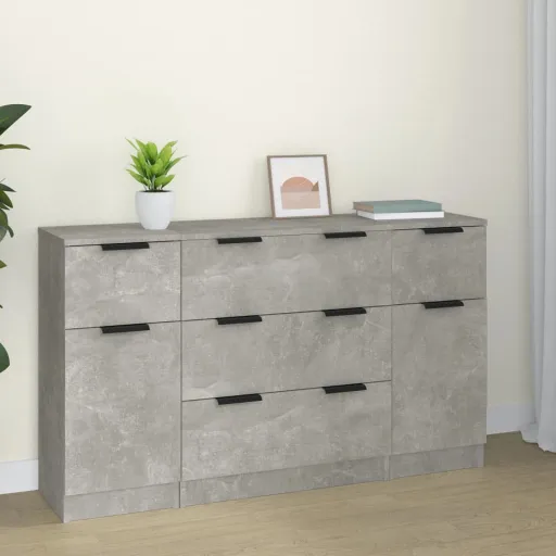 Conjunto de Aparadores Madeira Processada Cinza Cimento (3 pcs)