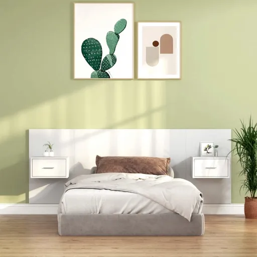 Cabeceira Cama + Armários Madeira Processada Branco