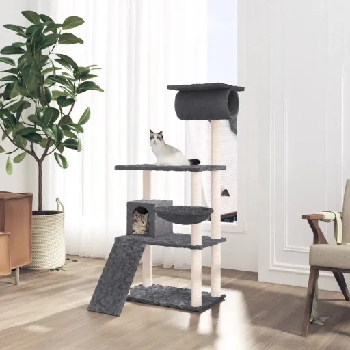Árvore p/ Gatos c/ Postes Arranhadores Sisal 131cm Cinza-Escuro