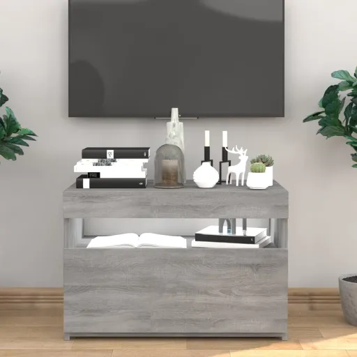 Móvel de TV com Luzes LED 60x35x40 cm Sonoma Cinza