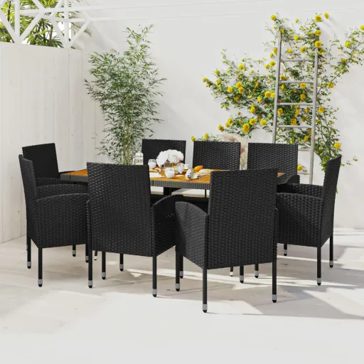 Conjunto de Jantar p/ Exterior Vime PE Preto (9 pcs)