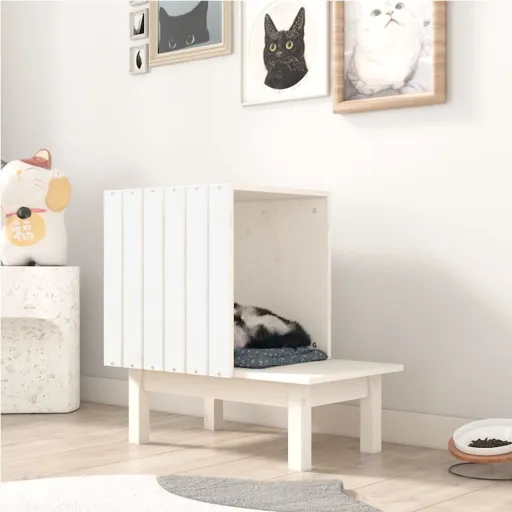 Ninho para Gatos 60x36x60 cm Pinho Maciço Branco
