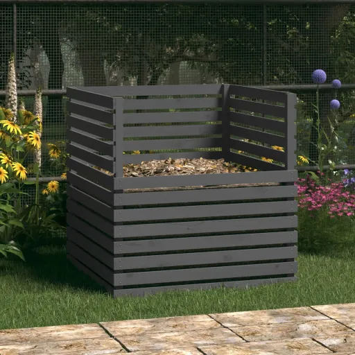 Caixa de Compostagem 100x100x102 cm Pinho Maciço Cinzento