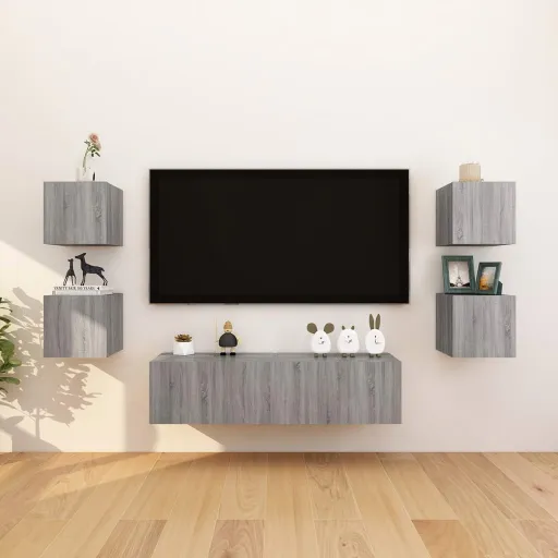 Móveis para TV de Parede   30,5x30x30 cm Cinzento Sonoma (8 pcs)