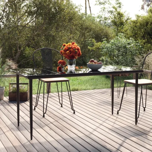 Mesa de Jantar para Jardim 160x80x74 cm Aço/Vidro Temperado