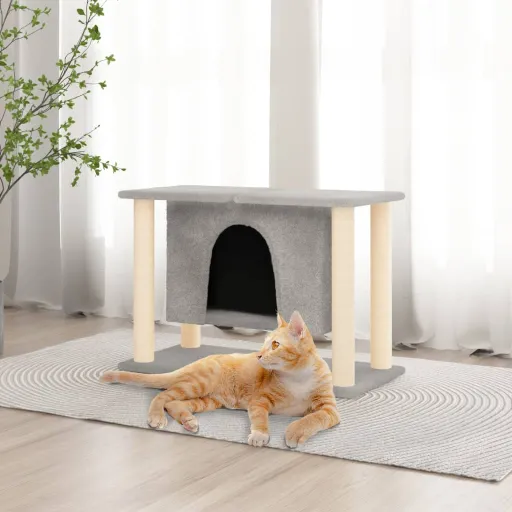 Árvore p/ Gatos c/ Postes Arranhadores Sisal 50 cm Cinza-Claro