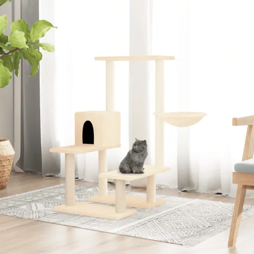 Árvore para Gatos c/ Postes Arranhadores Sisal 94,5cm Cor Creme