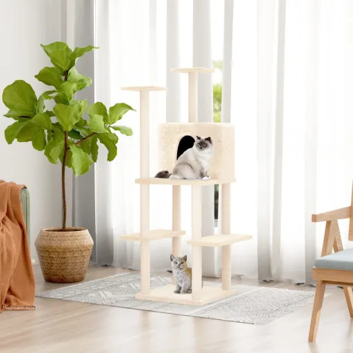 Árvore p/ Gatos c/ Postes Arranhadores Sisal 144,5 cm Cor Creme