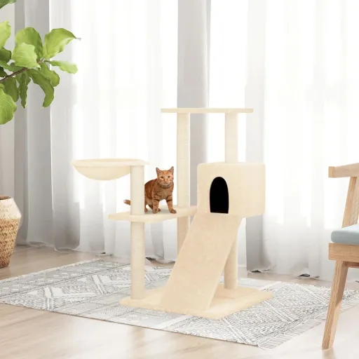 Árvore para Gatos c/ Postes Arranhadores Sisal 82 cm Cor Creme