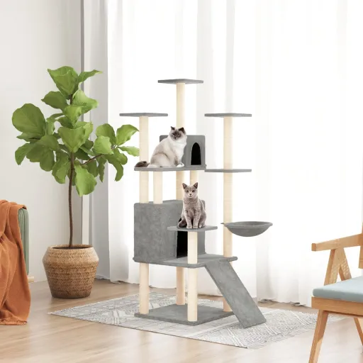 Árvore p/ Gatos c/ Postes Arranhadores Sisal 154 cm Cinza-Claro