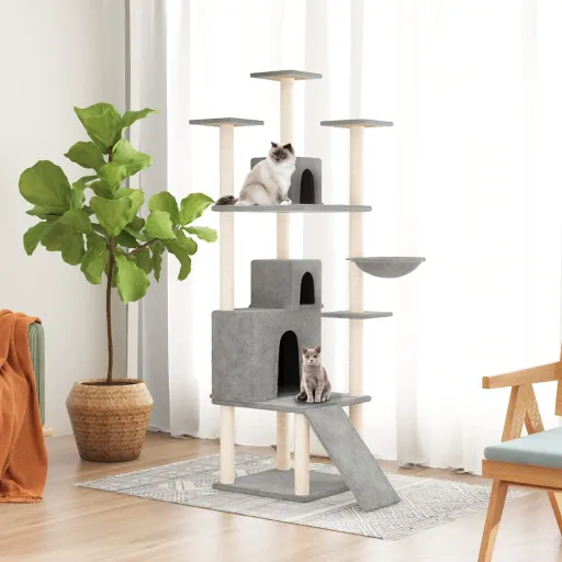 Árvore p/ Gatos c/ Postes Arranhadores Sisal 175 cm Cinza-Claro