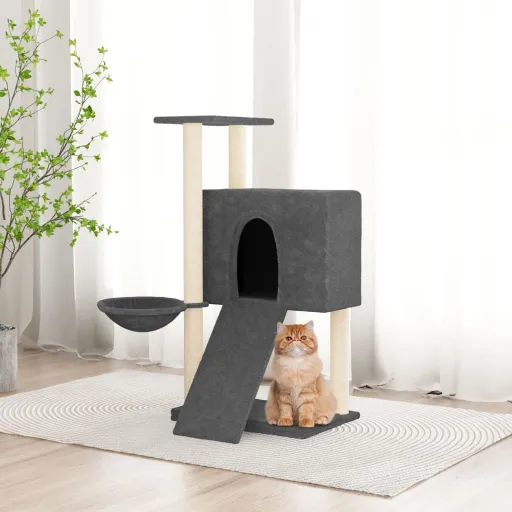 Árvore p/ Gatos c/ Postes Arranhadores Sisal 96 cm Cinza-Escuro