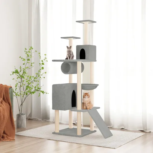 Árvore p/ Gatos c/ Postes Arranhadores Sisal 168 cm Cinza-Claro