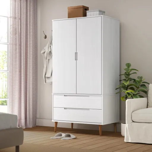 Roupeiro MOLDE 90x55x175 cm Pinho Maciço Branco