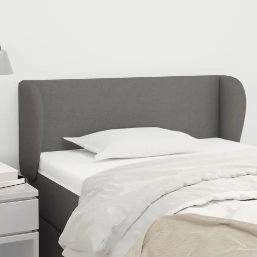 Cabeceira de Cama c/ Abas Tecido 103x23x78/88cm Cinzento-Escuro