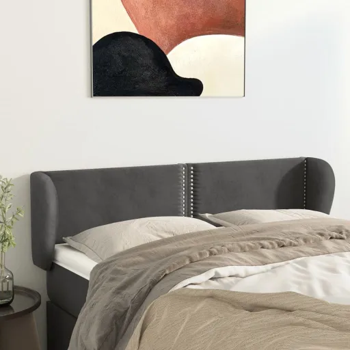 Cabeceira de Cama c/ Abas Veludo 147x23x78/88cm Cinzento-Escuro