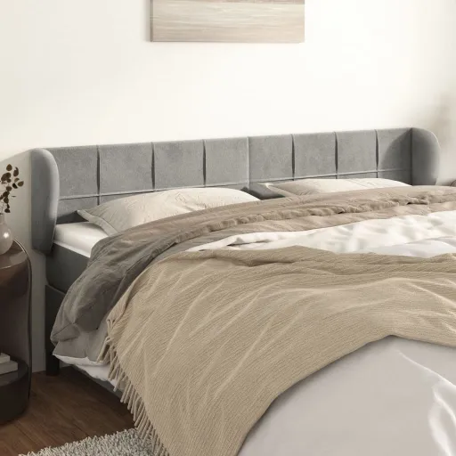 Cabeceira de Cama c/ Abas Veludo 183x23x78/88 cm Cinzento-Claro