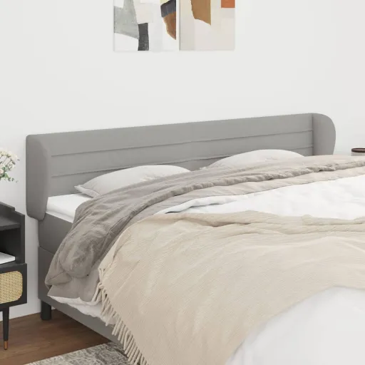 Cabeceira de Cama c/ Abas Tecido 163x23x78/88 cm Cinzento-Claro