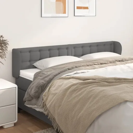 Cabeceira de Cama c/ Abas Couro Artificial 183x23x78/88cm Cinza
