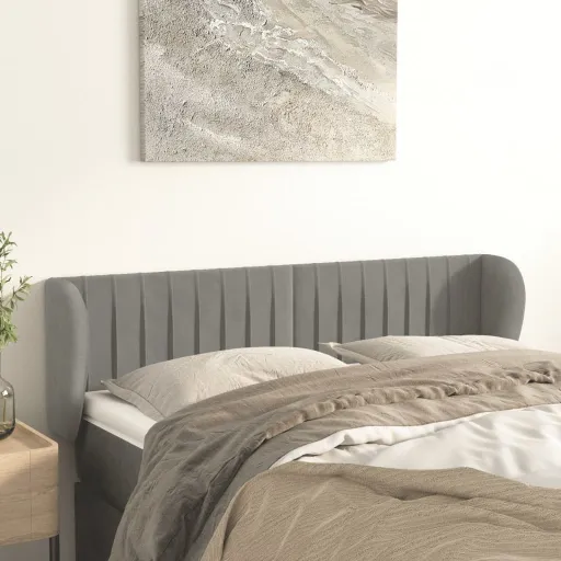 Cabeceira de Cama c/ Abas Veludo 147x23x78/88 cm Cinzento-Claro