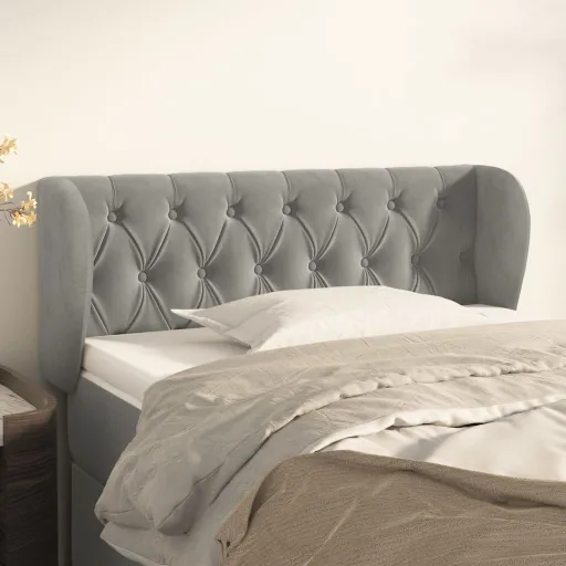 Cabeceira de Cama c/ Abas Veludo 93x23x78/88 cm Cinzento-Claro