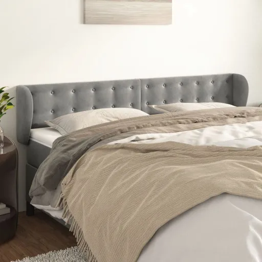 Cabeceira de Cama c/ Abas Veludo 183x23x78/88 cm Cinzento-Claro