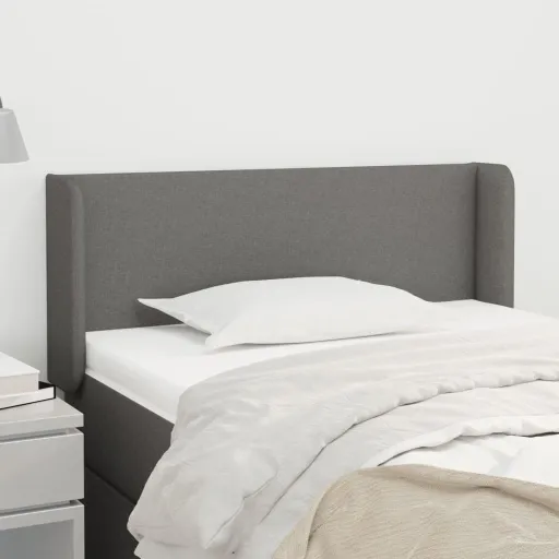 Cabeceira de Cama c/ Abas Tecido 93x16x78/88 cm Cinzento-Escuro